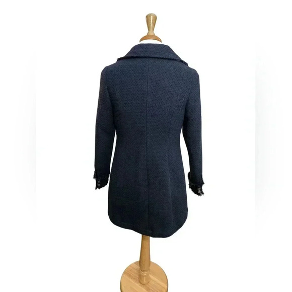 Nick & Mo Pea Coat Navy Blue Dark Academia Whimsy Goth Fringe Wool Blend Size L - Picture 2 of 10